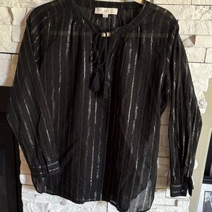 LOFT Black Sheer Blouse with Stripes